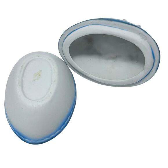 Bisque Bunny Rabbit Egg-Shaped Covered Trinket Candy Dish 5" Easter Decor VTG - Picture 5 of 7